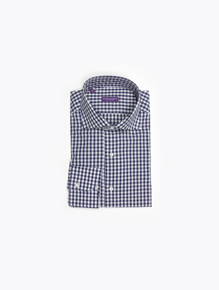 Patrick Hellmann CollectionWhite Blue Shirt With Checks Gingham Patternimage984